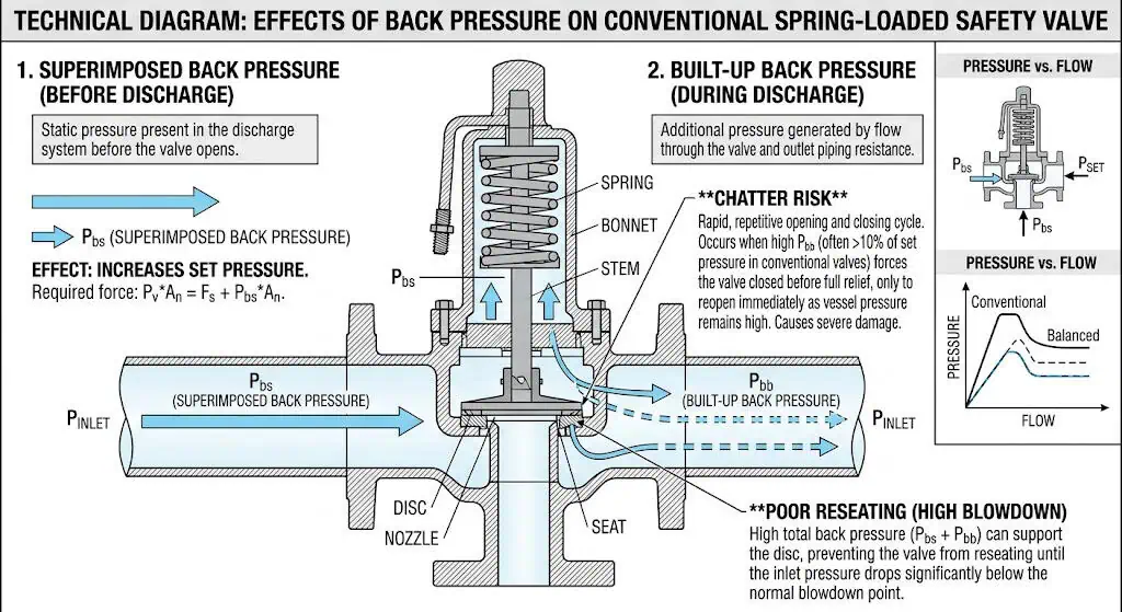 back pressure effects on spring loaded safety valve performance and reseating