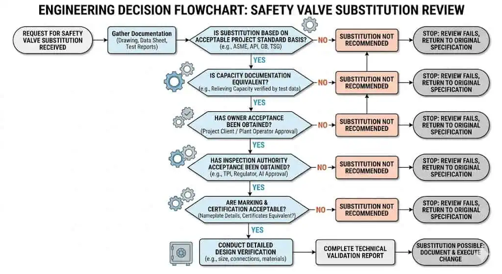 decision flowchart for replacing ASME safety valve with GB safety valve