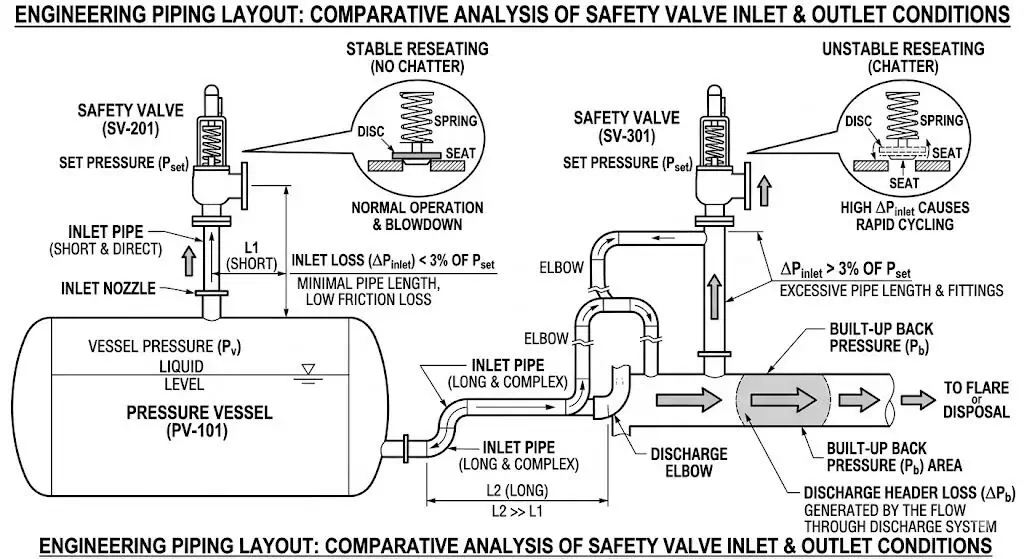 Inlet pressure drop and back pressure effects on safety valve reseating and leakage after popping