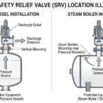 Typical safety relief valve locations on pressure vessels and boilers with short direct inlet connections