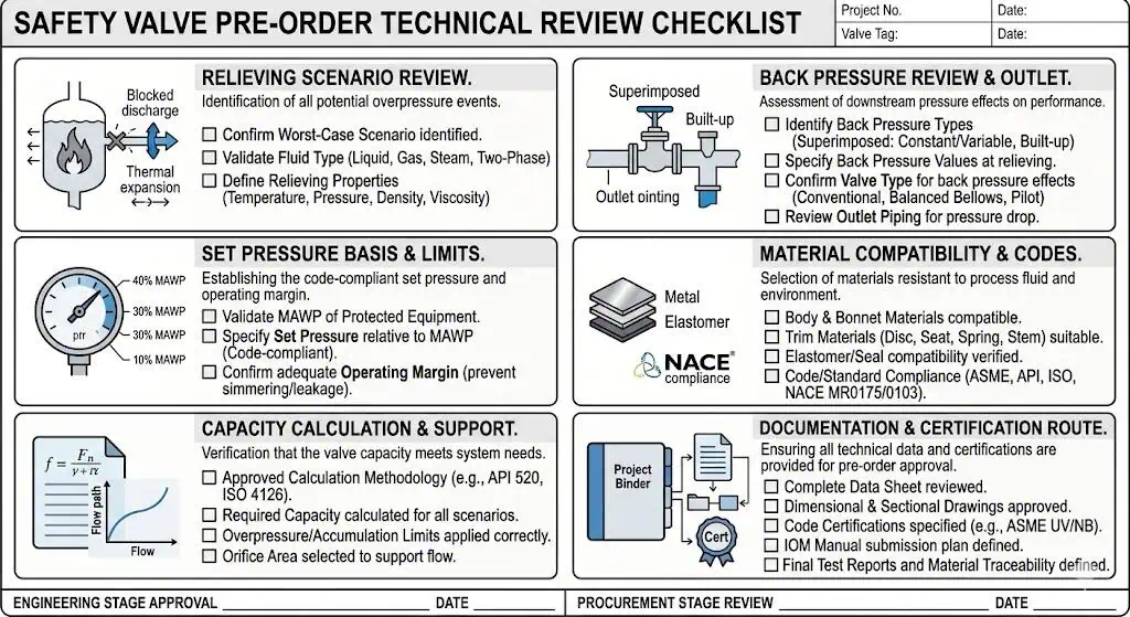 engineers checklist for safety valve selection before ordering