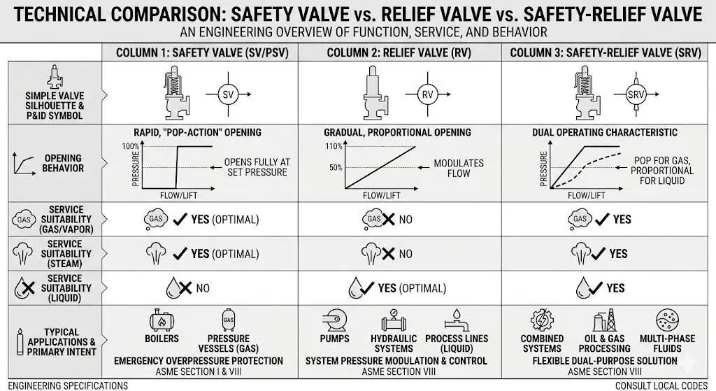 comparison of safety valve relief valve and safety relief valve for gas steam and liquid service