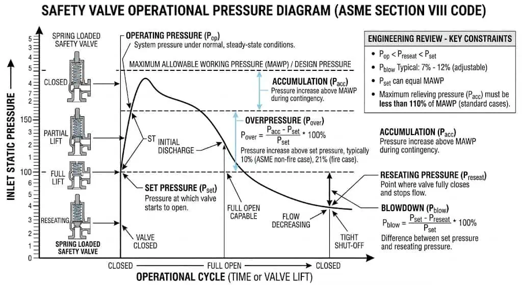 set pressure overpressure accumulation and blowdown diagram for safety valve engineering review