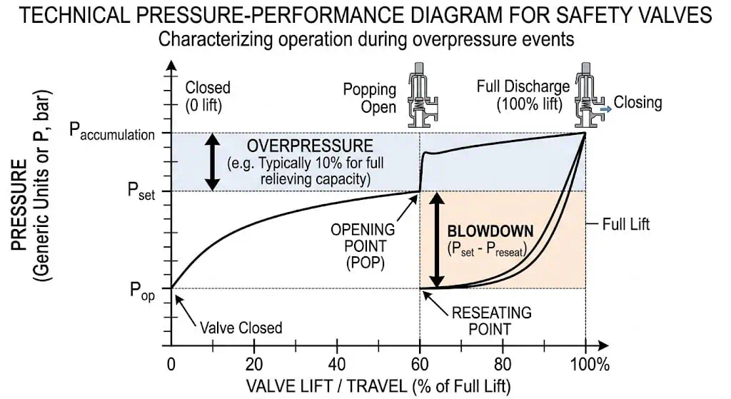 set pressure overpressure accumulation and blowdown diagram for safety valve selection