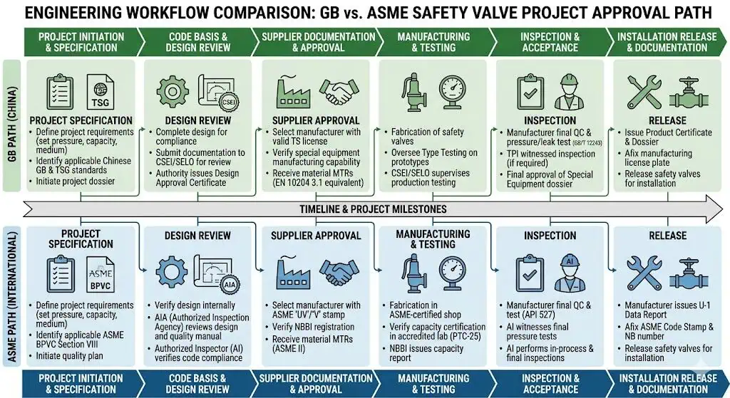 project approval workflow comparison for GB and ASME safety valve series