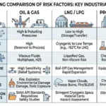 Comparison of safety valve risk profiles in oil and gas, LNG/LPG, and process systems, showing differences in pressure, temperature, media behavior, leakage consequences, and service conditions