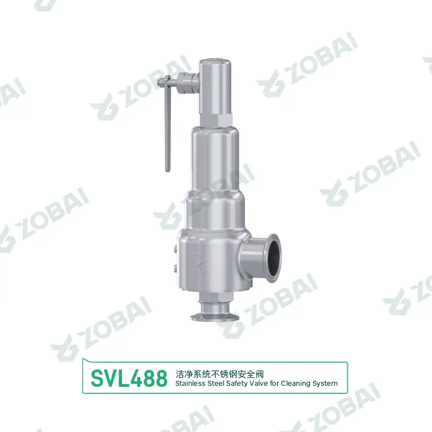 SVL488 stainless steel safety valve for cleaning systems with sanitary clamp connection and lifting lever