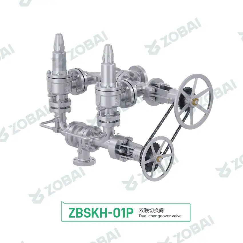 ZBSKH-01P dual changeover valve unit with chain-driven handwheels and twin safety valve connections