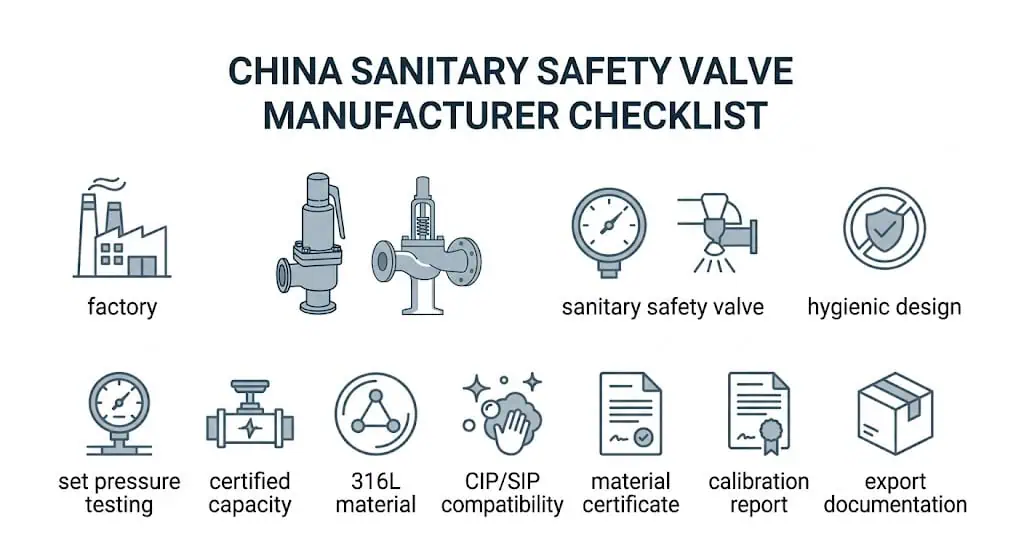 China sanitary safety valve manufacturer checklist for hygienic design capacity testing and documents