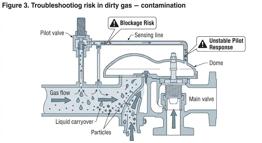 Dirty gas contamination risk in pilot-operated safety valve sensing line