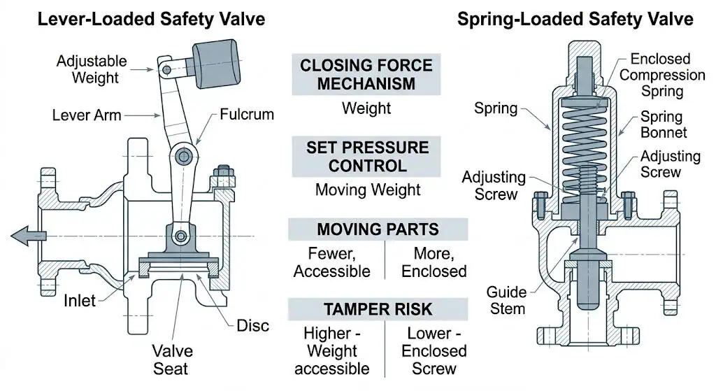 Lever loaded safety valve versus spring loaded safety valve comparison