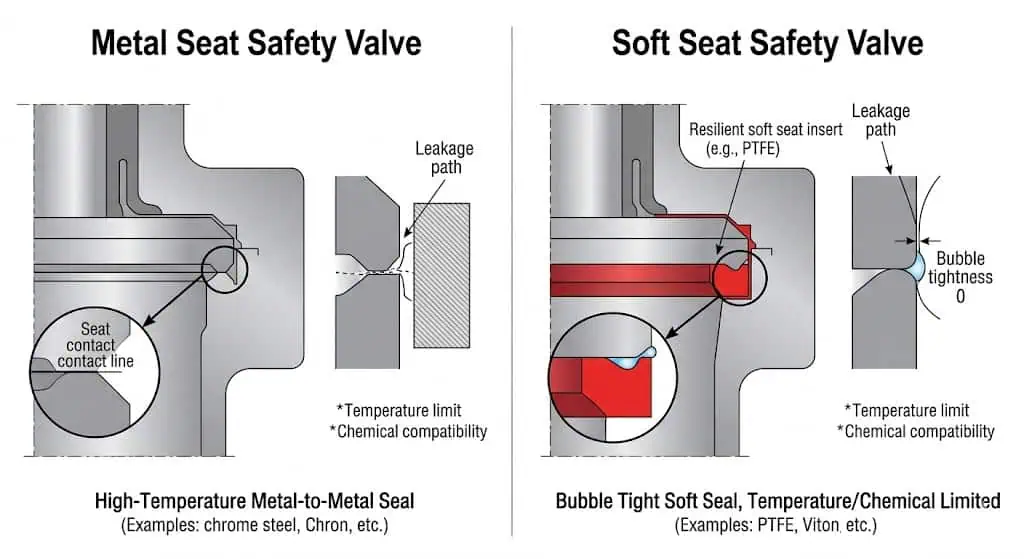 Confronto materiali sedi metalliche rispetto a sedi morbide per valvole di sicurezza per perdite, temperatura e compatibilità chimica