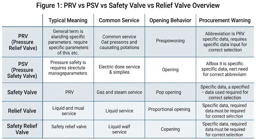 Comparación de terminología: Válvula de alivio de presión (PRV) vs. Válvula de seguridad (PSV) vs. Válvula de seguridad vs. Válvula de alivio