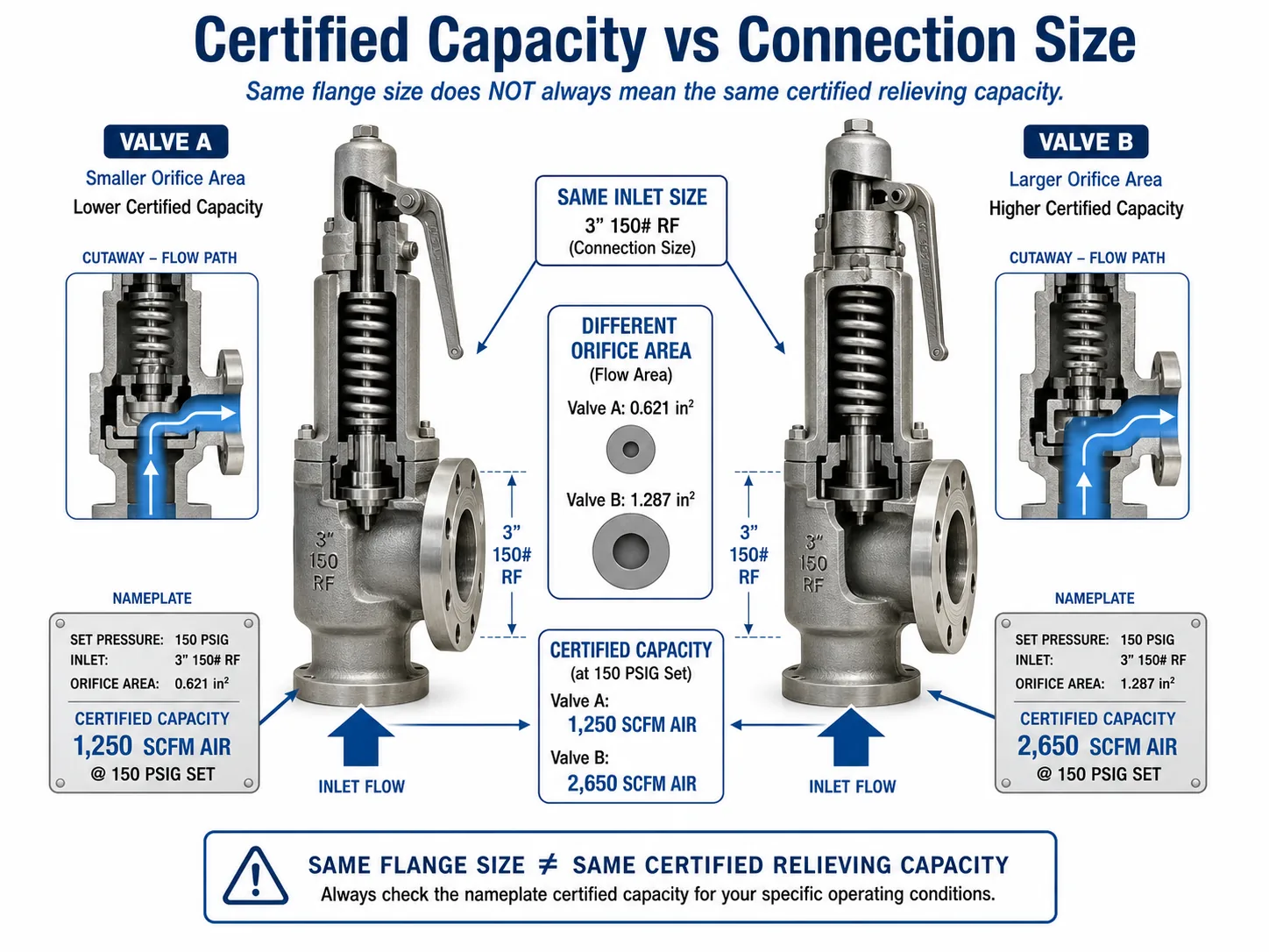 Certified relieving capacity is more important than safety valve connection size