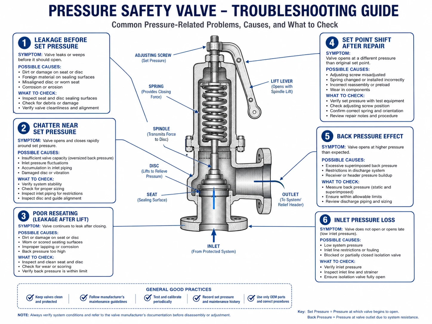 Common safety valve pressure setting problems including leakage chatter and poor reseating