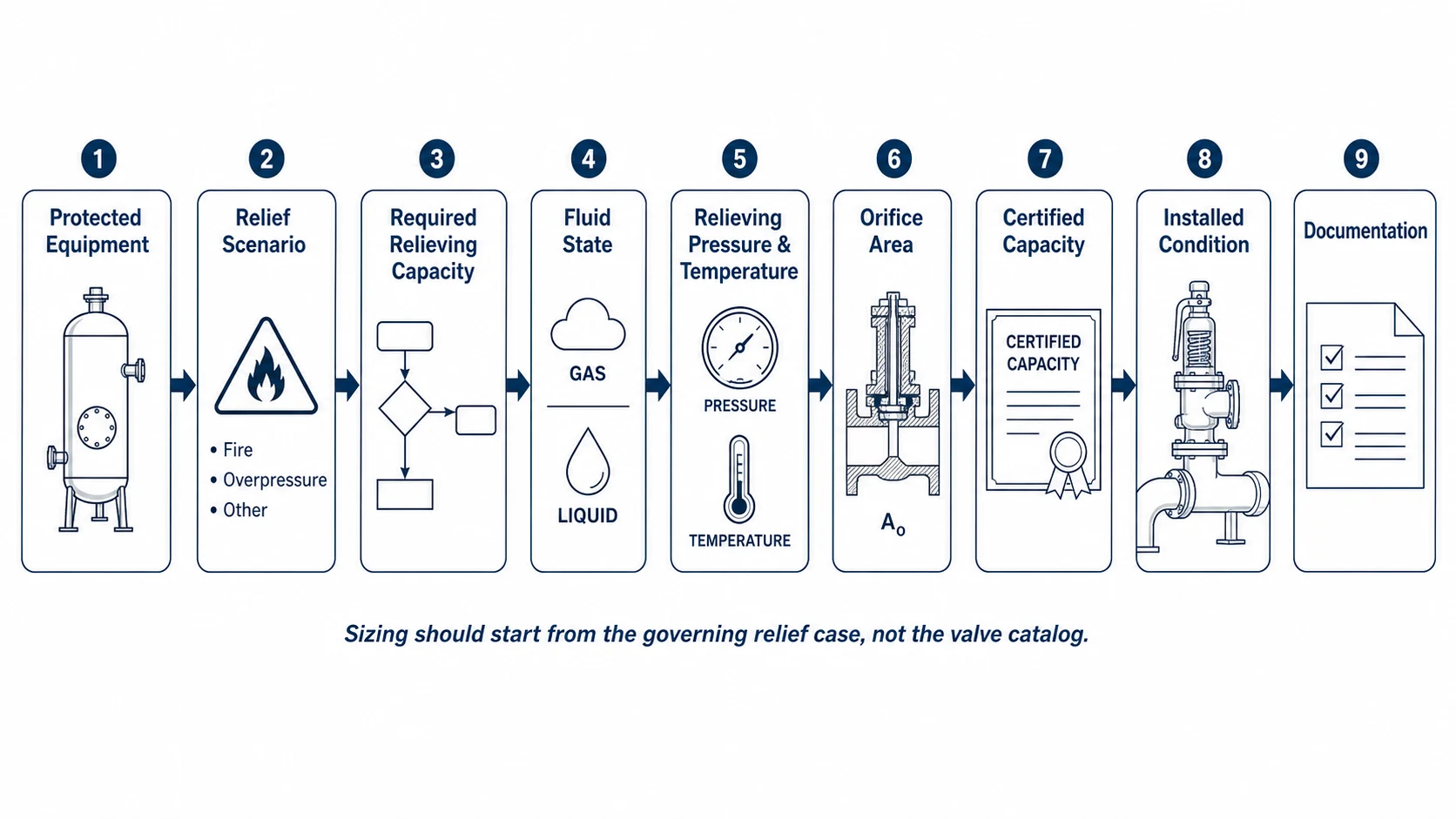 Safety valve sizing workflow from relief scenario to certified capacity