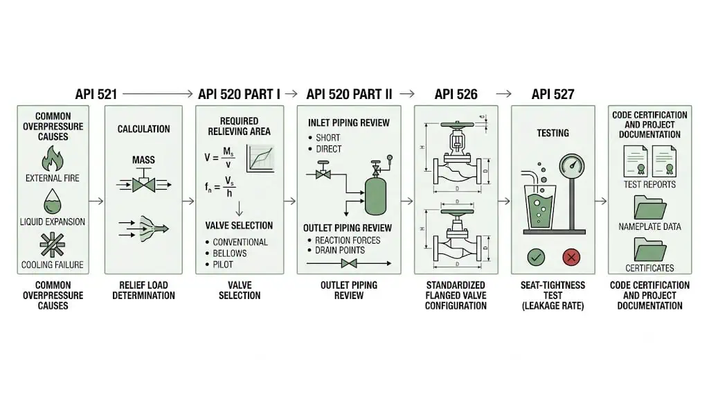 Flusso di lavoro di ingegneria per valvole di sicurezza API 521, API 520 Parte I, API 520 Parte II, API 526 e API 527