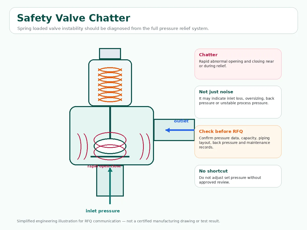 Spring loaded safety valve chatter diagram showing rapid abnormal opening and closing during relief