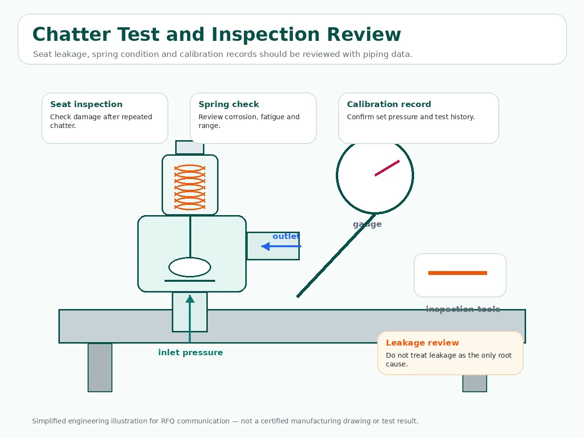 Spring loaded safety valve inspection review illustration for chatter troubleshooting