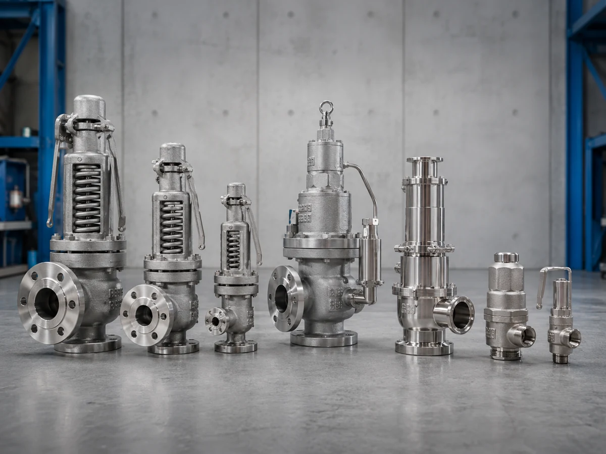 Product family display showing spring loaded, pilot operated and bellows balanced safety valves from a China safety valve manufacturer