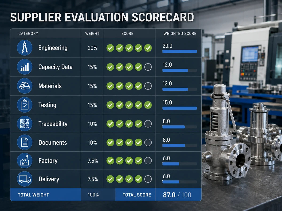 Supplier evaluation scorecard for selecting a China safety valve manufacturer with factory background