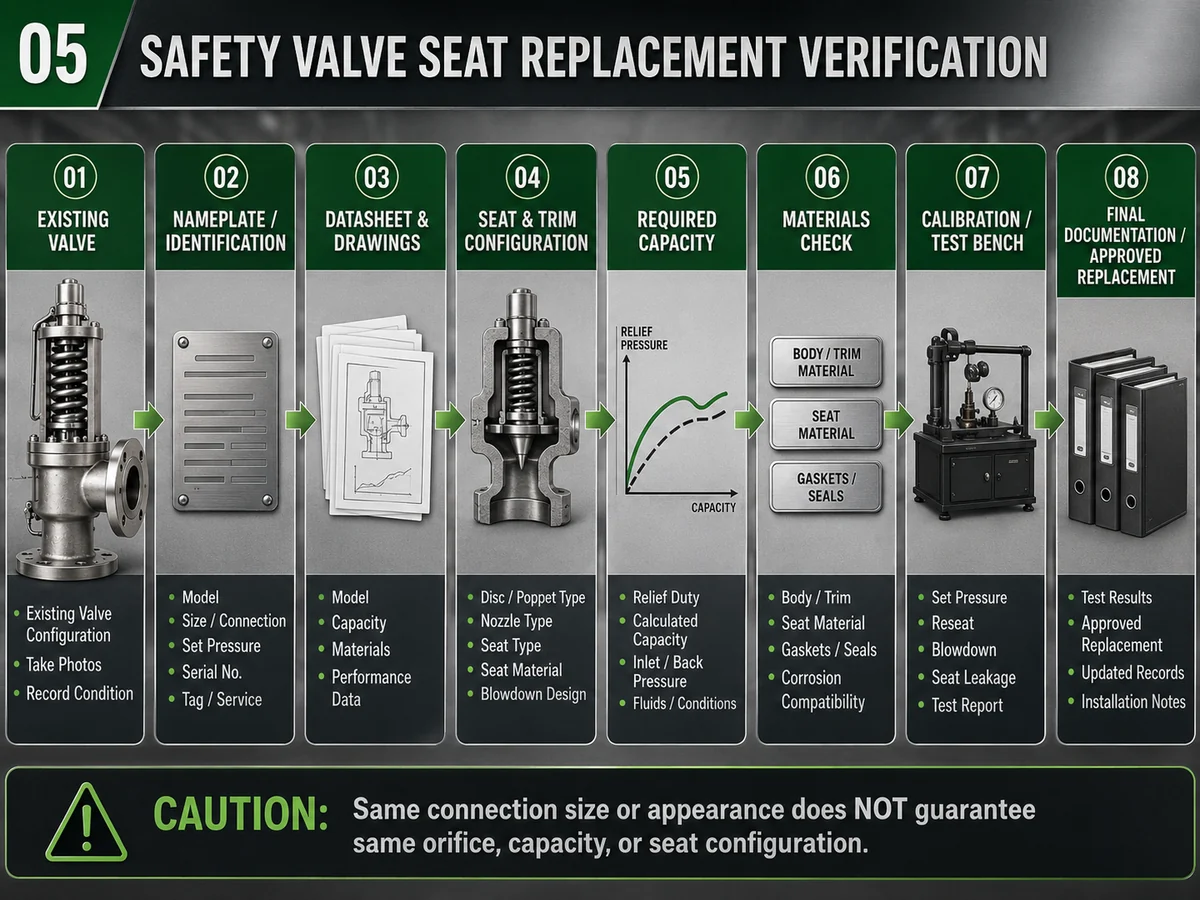 Verification workflow for changing or replacing a metal-seat or soft-seat spring-loaded safety valve