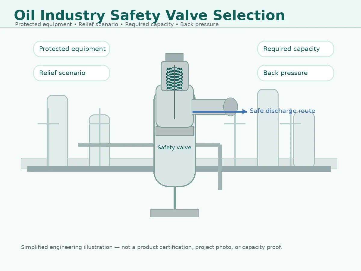 Oil refinery pressure relief system with safety valve selection data points