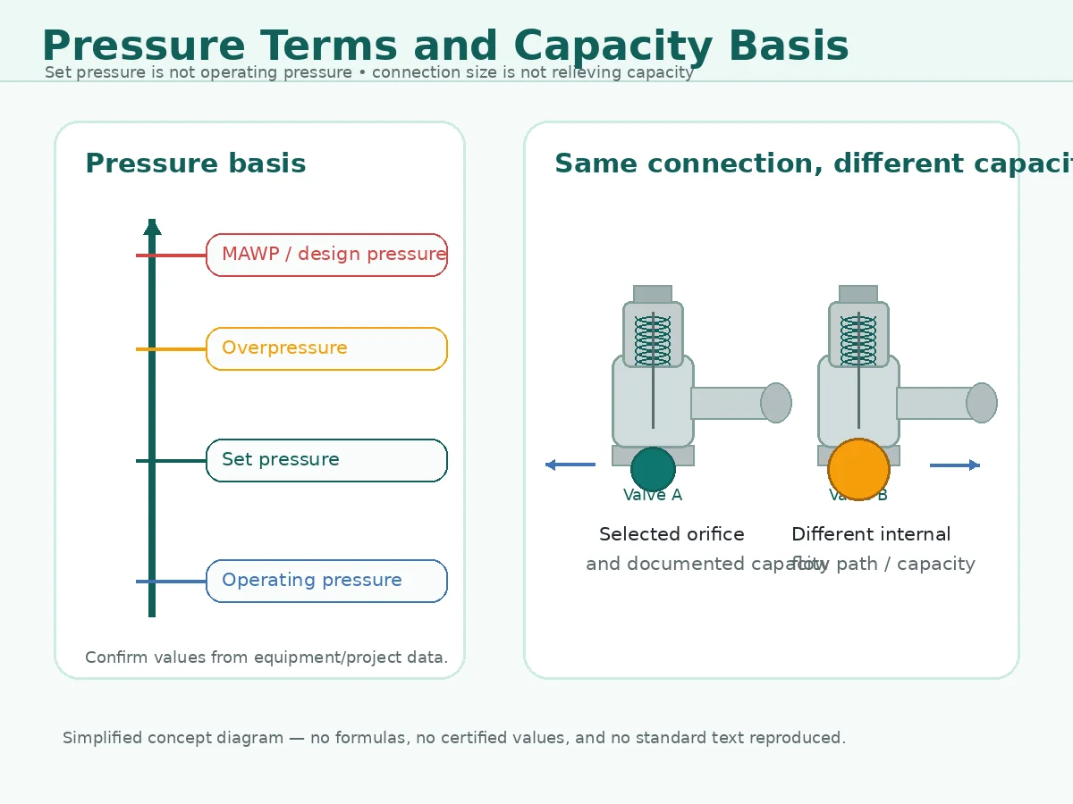 Safety valve pressure terms and relieving capacity concept for refinery service