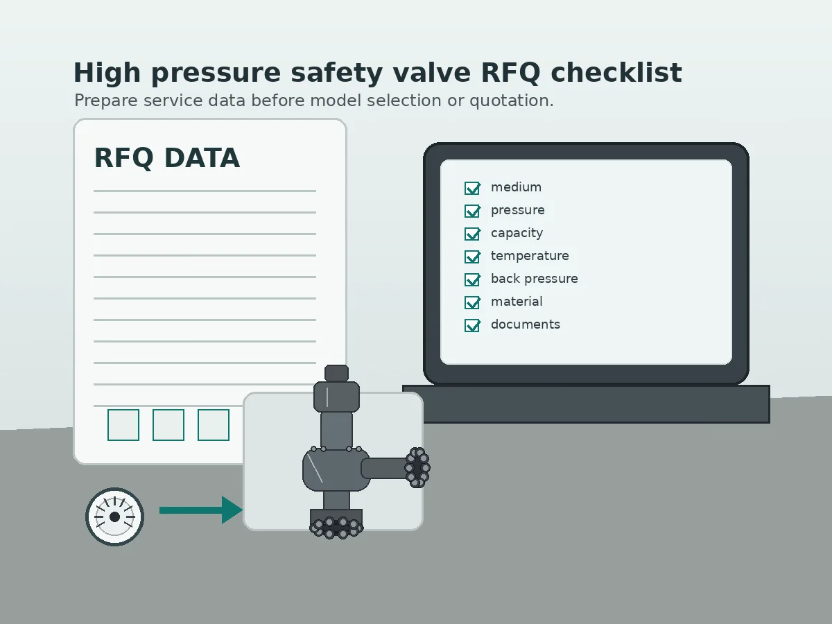 Engineering RFQ checklist for high pressure safety valve selection parameters including pressure capacity temperature and back pressure