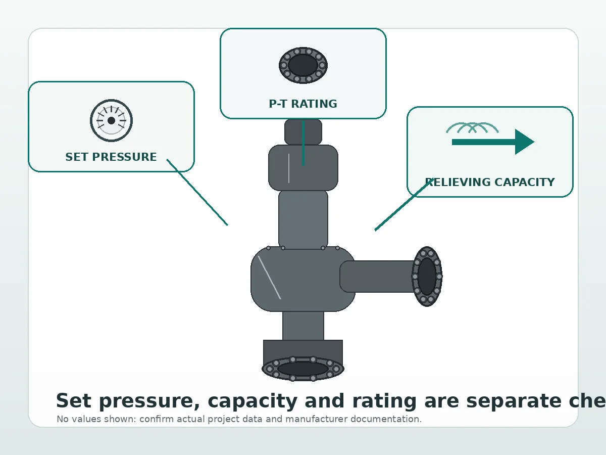 Engineering concept showing that set pressure relieving capacity and pressure rating must be checked separately for a high pressure safety valve