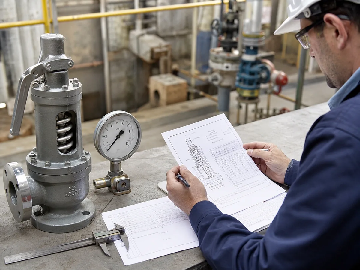 RFQ checklist for steam safety valve selection including protected equipment, set pressure, capacity, temperature and back pressure