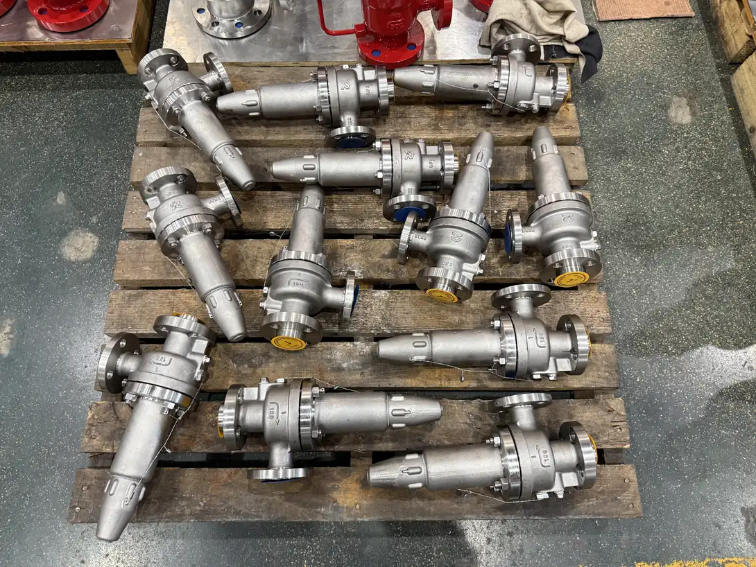 ZOBAI compact stainless steel relief valves on a pallet