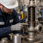 Bellows-balanced safety valve inspection showing possible bellows failure causes and evidence points.