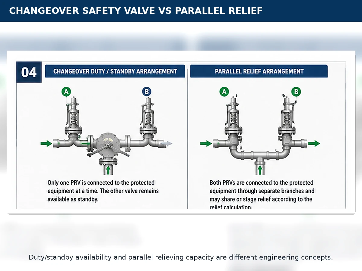 Comparison between a duty standby changeover safety valve and a parallel pressure relief arrangement