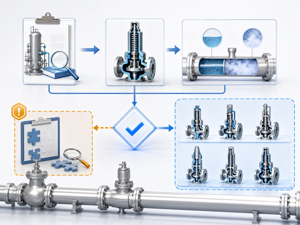 ZOBAI Cryogenic Safety Valve Selection for LNG Service IMG-01 Decision flow showing that an LNG cryogenic safety-valve candidate is screened only after the relief basis, required duty, and relieving phase are defined.