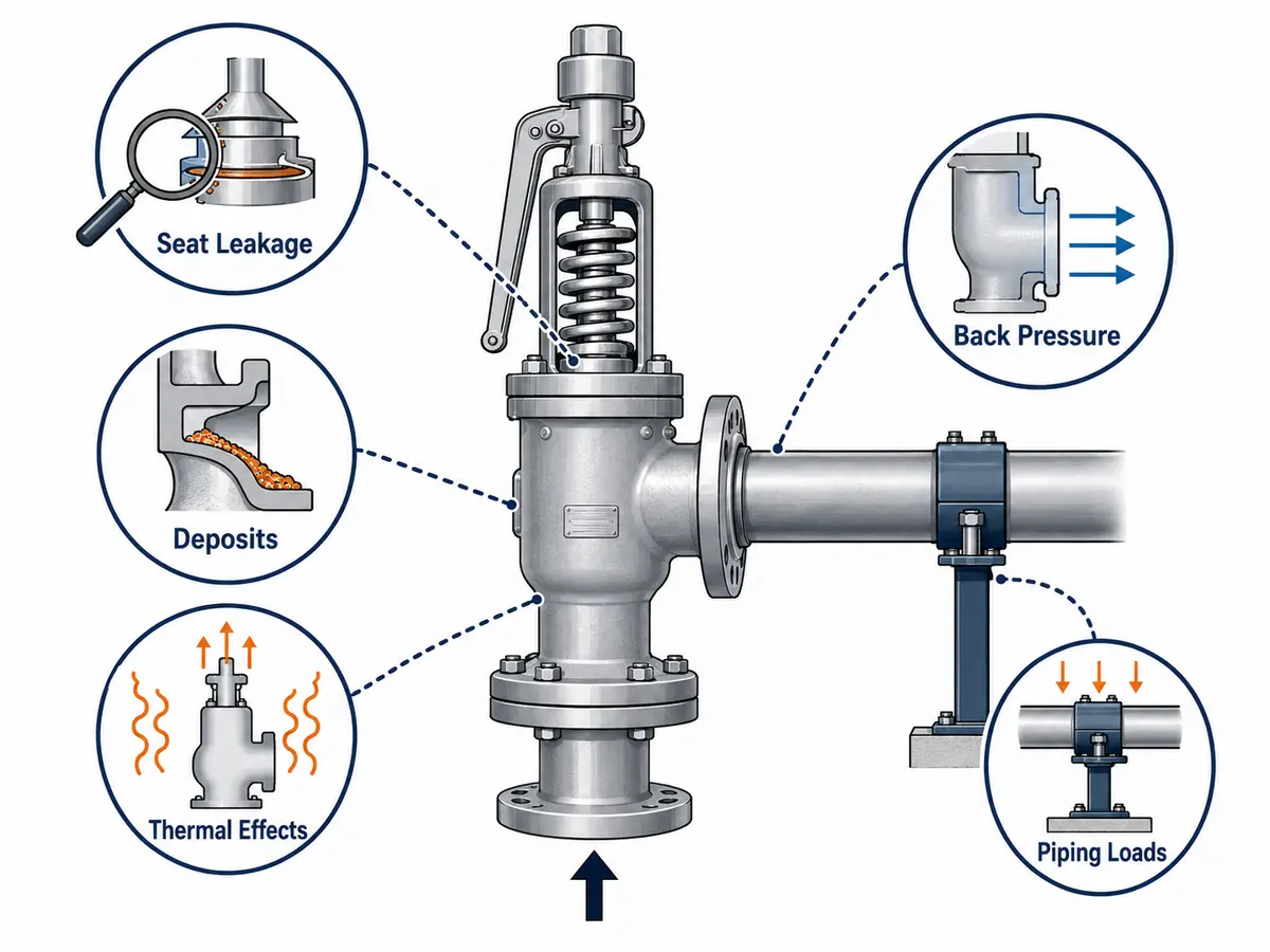 Engineering inspection visual for leakage, deposits, thermal effects, back pressure and piping loads