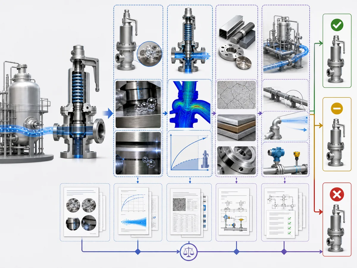 ZOBAI Hydrogen Safety Valve Selection: Leakage, Materials and Ignition Risk IMG-01 Conceptual engineering decision map: defined relief duty as the entry condition, followed by readiness, leakage/tightness, component-level material compatibility, discharge/ignition-interface verification, evidence review, and PROCEED/HOLD/REJECT disposition. Do not present the sequence as a universal regulatory workflow.