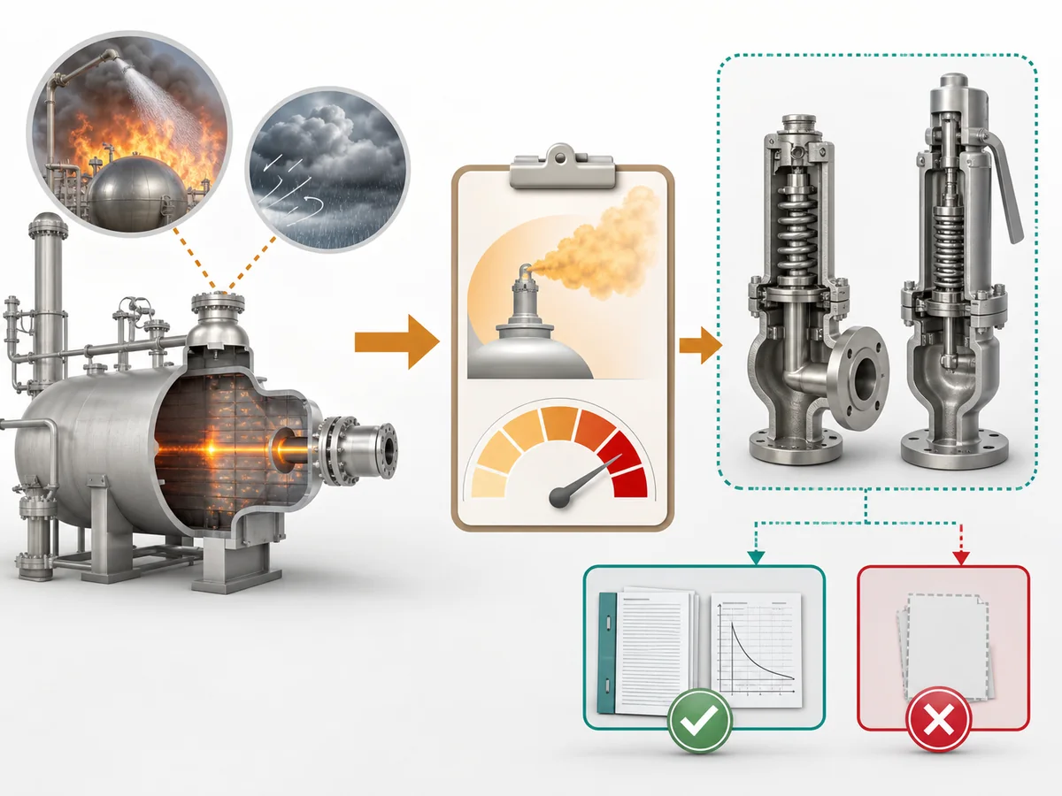 ZOBAI LPG Safety Valve Fire Case: Capacity and Discharge Review IMG-03 Engineering handoff from relieving condition and required duty to a separate review of applicable valve-capacity evidence.