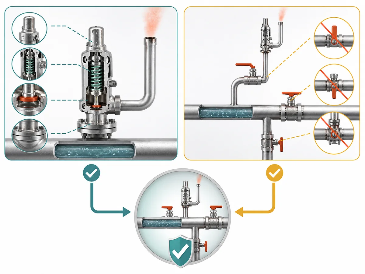 ZOBAI LPG Thermal Relief Valves for Trapped Liquid Lines IMG-04 Conceptual verification diagram separating LPG thermal-relief device suitability from installed relief-path availability across isolation states.