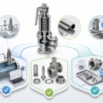 Neutral three-part oxygen-service safety-valve verification framework showing pressure-relief duty readiness, component-level material compatibility, and cleanliness/contamination-control readiness as separate evidence domains.