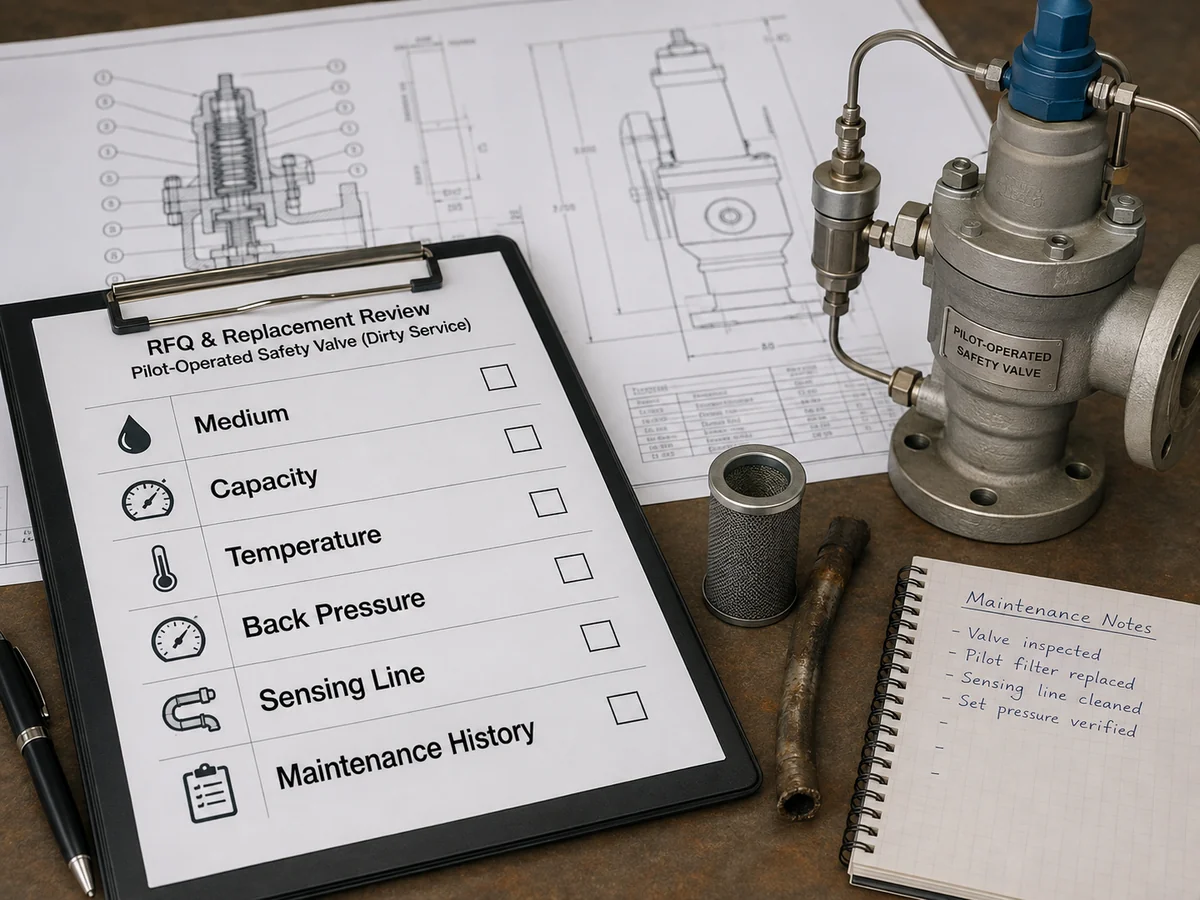 RFQ checklist for pilot-operated safety valve in dirty, waxy or polymerizing service