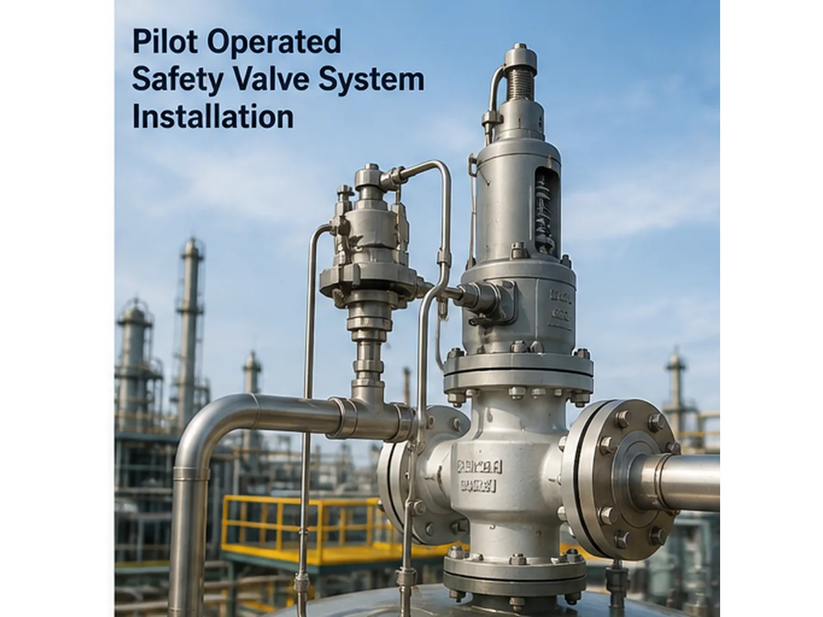 Pilot operated safety valve installation with pilot tubing and process piping
