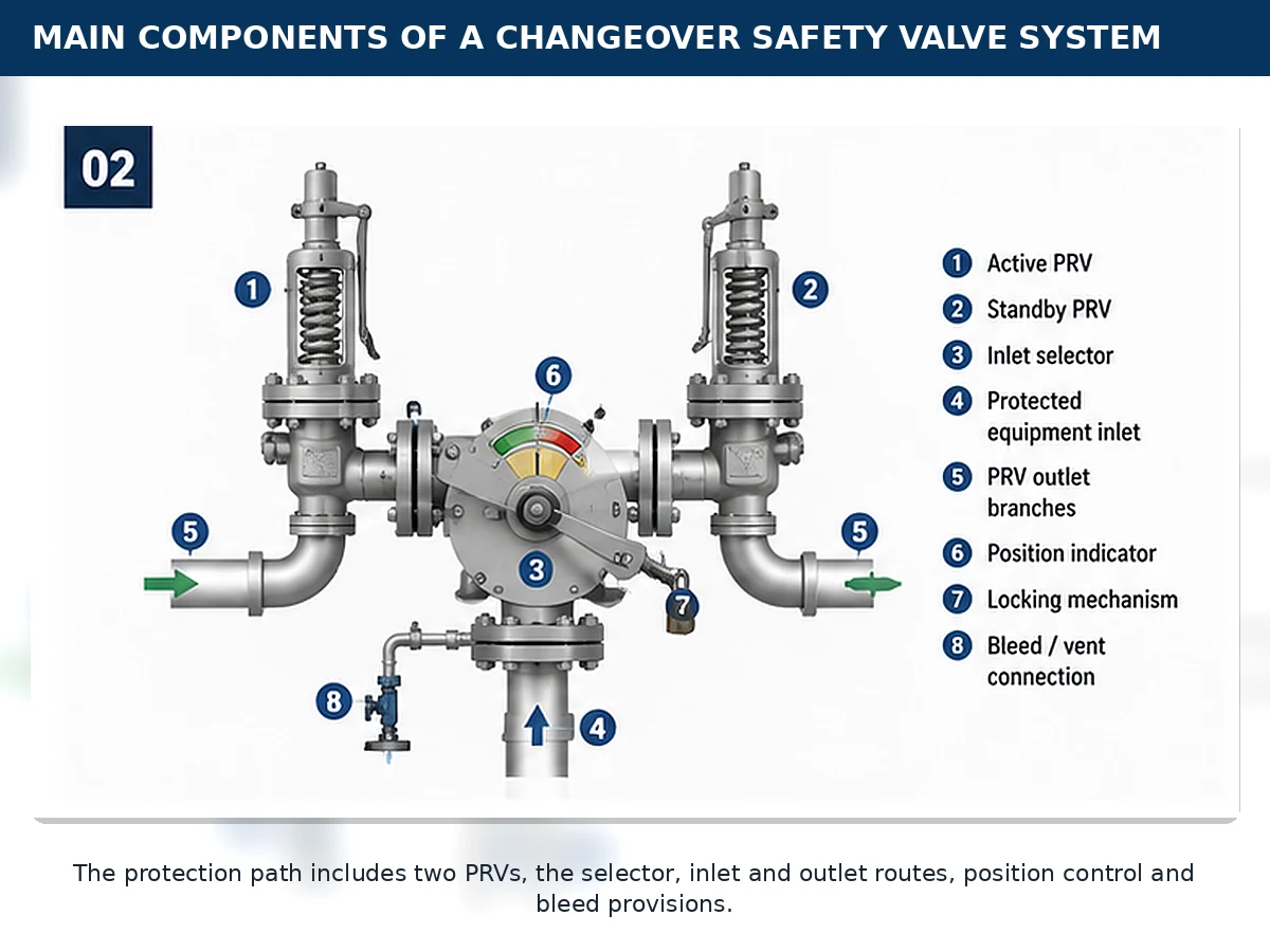 Simplified diagram showing the main components of a changeover safety valve system