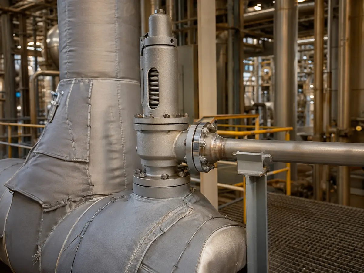 High-temperature safety valve installed on an insulated process vessel