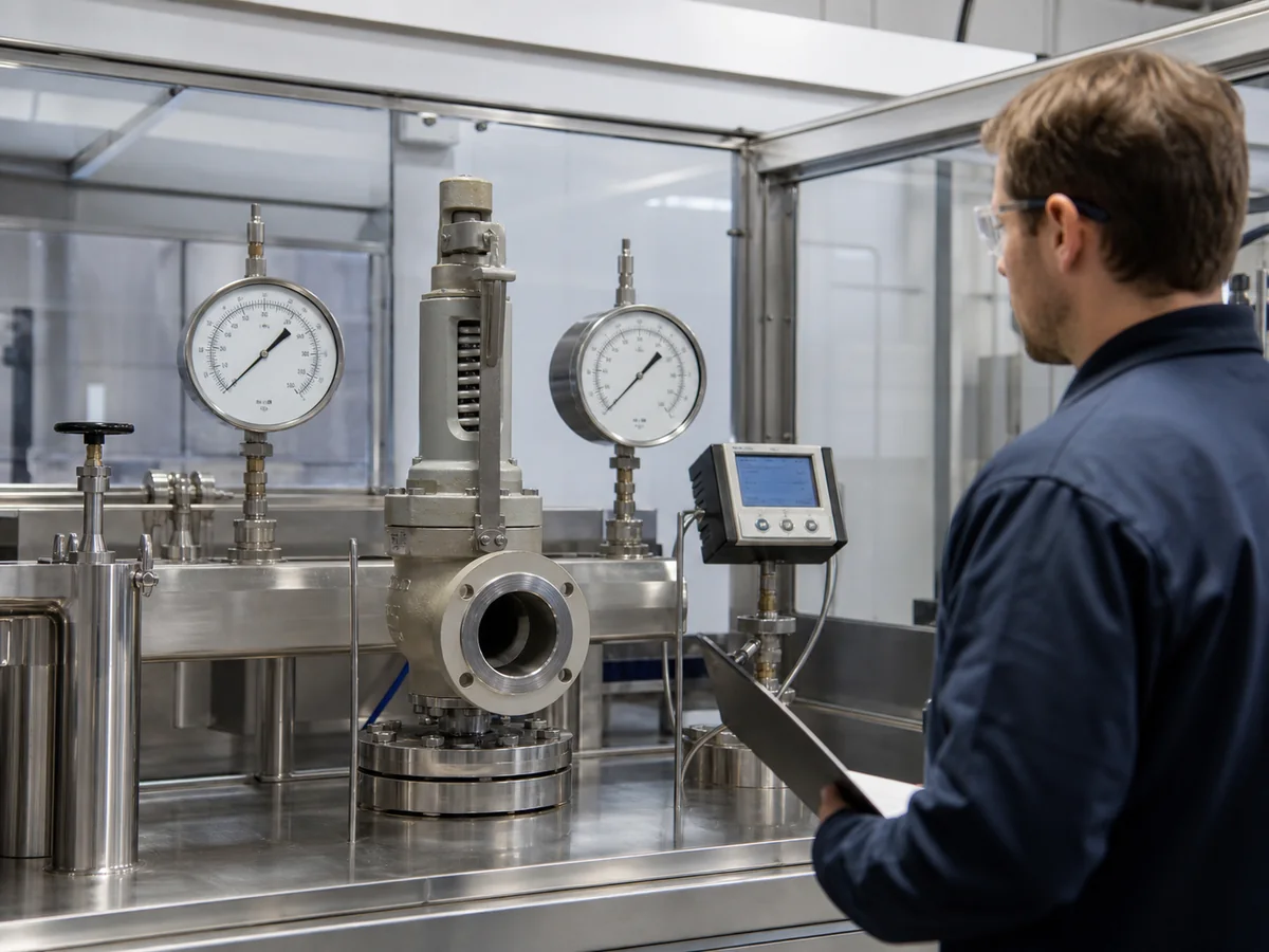 Safety valve test bench used to review set pressure overpressure and reseating performance