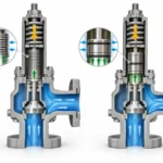 Simplified comparison of the effective pressure areas used in balanced bellows and piston balanced safety valves.