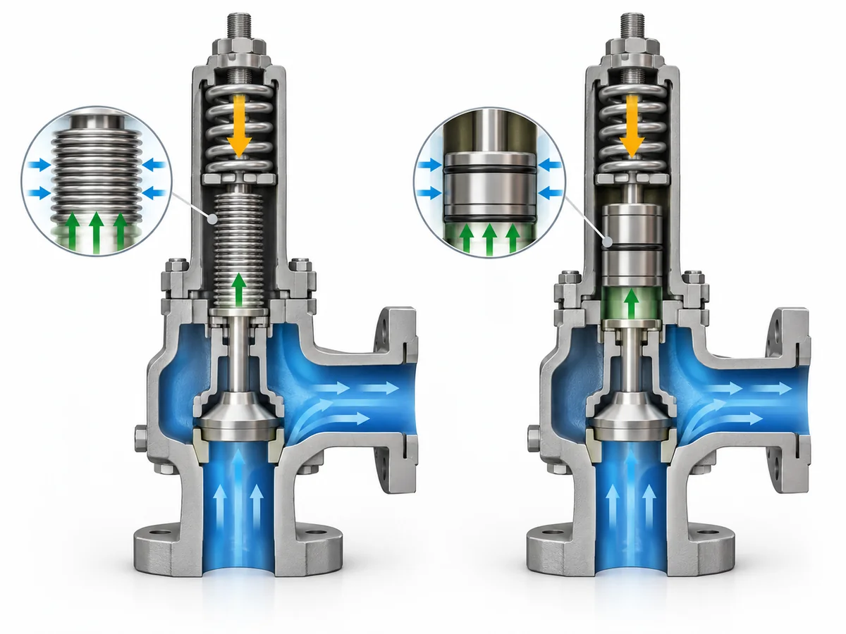 Balanced Bellows vs Piston Balanced Safety Valve - IMG-01 Simplified comparison of the effective pressure areas used in balanced bellows and piston balanced safety valves.
