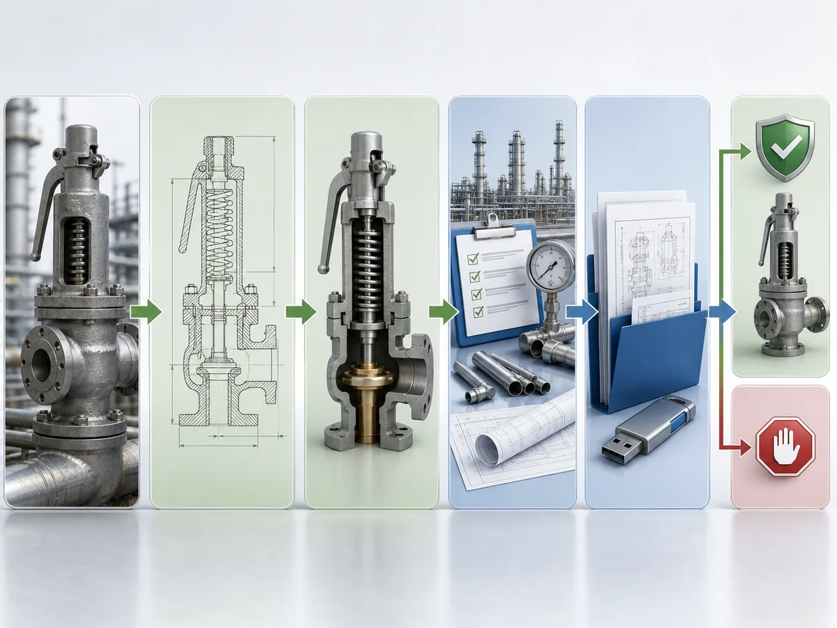 Replacement and RFQ verification workflow for confirming safety-valve bonnet construction.