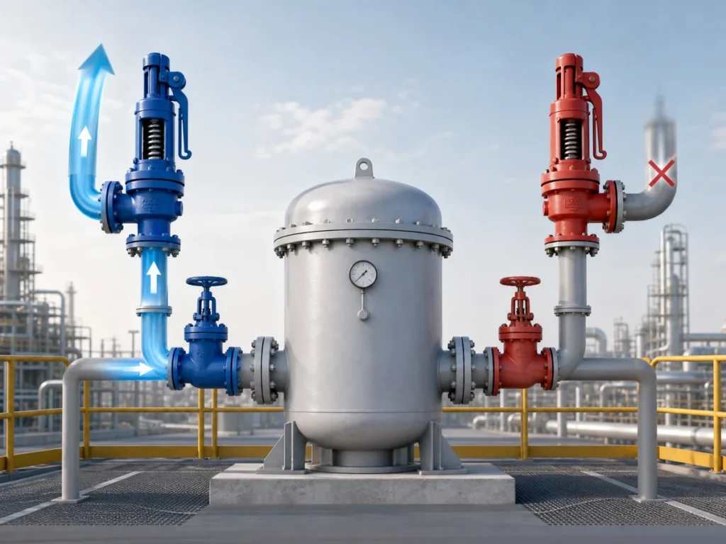 Conceptual dual safety-valve arrangement with separate active and standby relief branches protecting one equipment boundary.