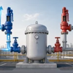Conceptual dual safety-valve arrangement with separate active and standby relief branches protecting one equipment boundary.